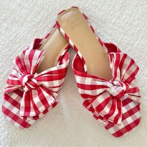 A New Day Women's Scarlet Gingham Bow Flat Sandals Red 6.5